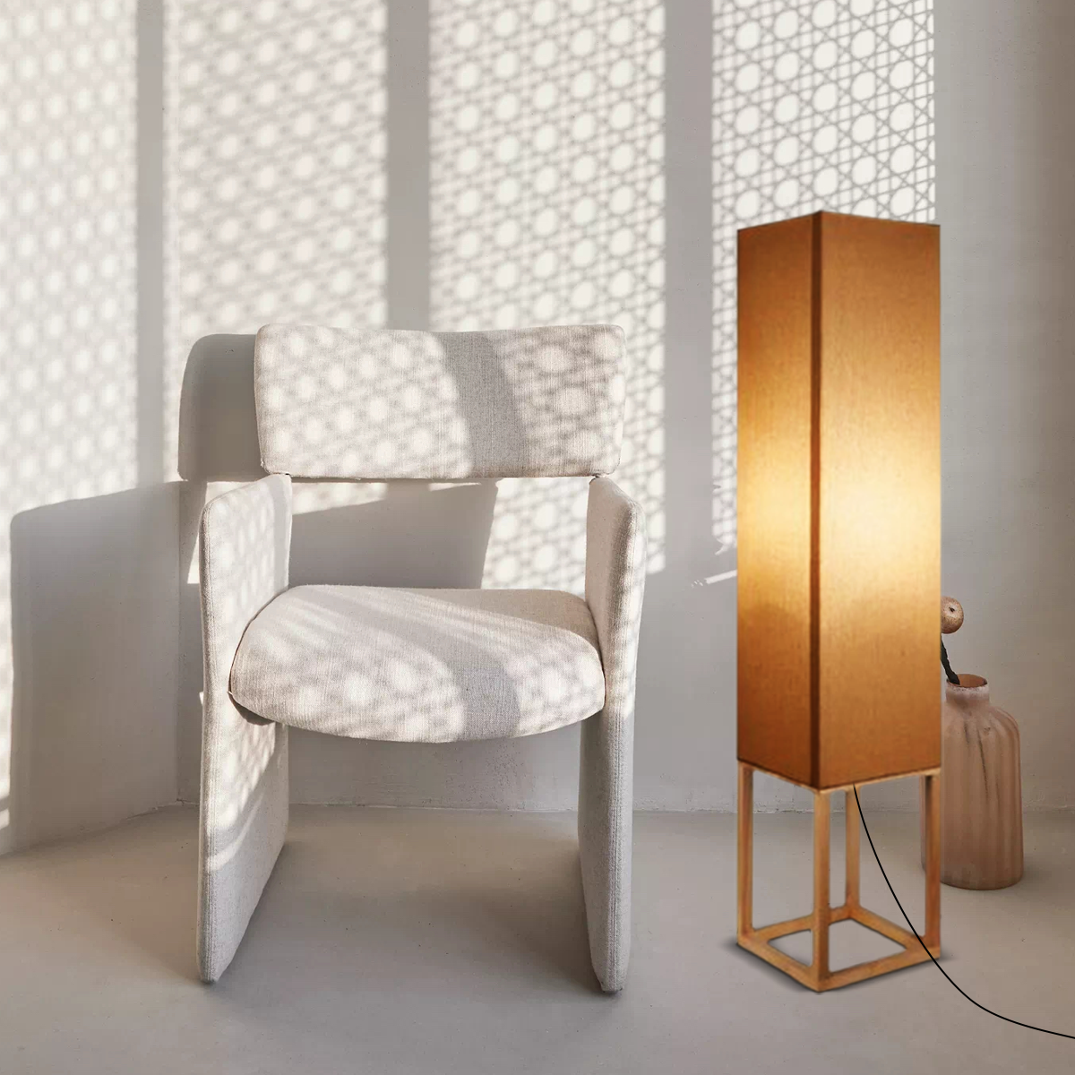 Modern Stehlampe LED Rechteckig Holz/Stoff Braun Wohnzimmer