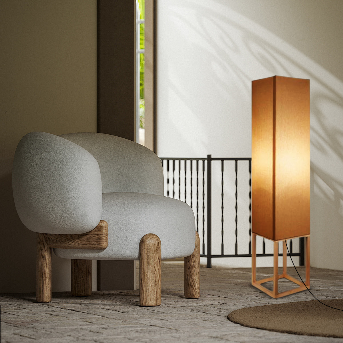 Modern Stehlampe LED Rechteckig Holz/Stoff Braun Wohnzimmer