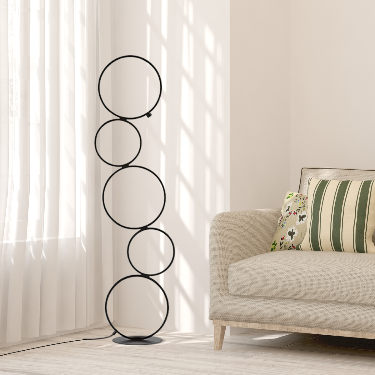 Minimalistische Stehlampe Schwarz Metall Silicagel Ring Wohnzimmer