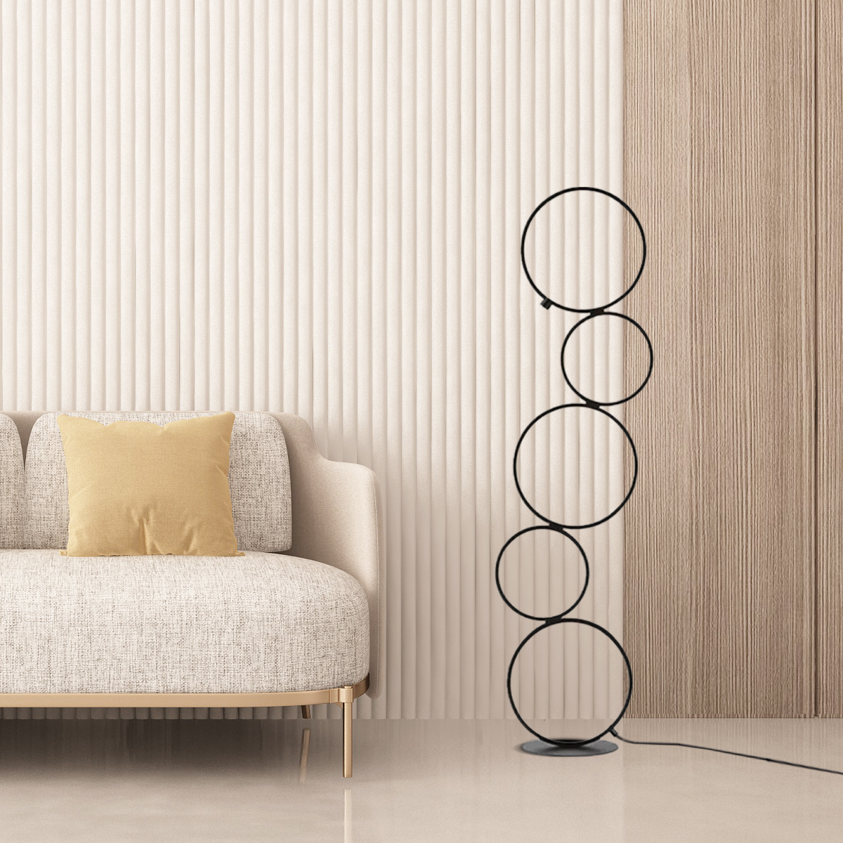 Minimalistische Stehlampe Schwarz Metall Silicagel Ring Wohnzimmer