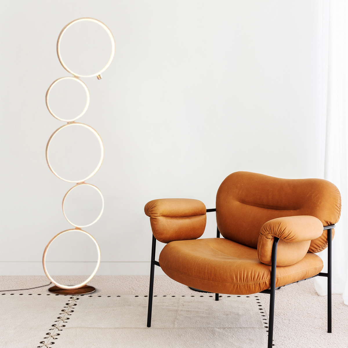Minimalistische Stehlampe Weiß Metall Silicagel Ring Wohnzimmer