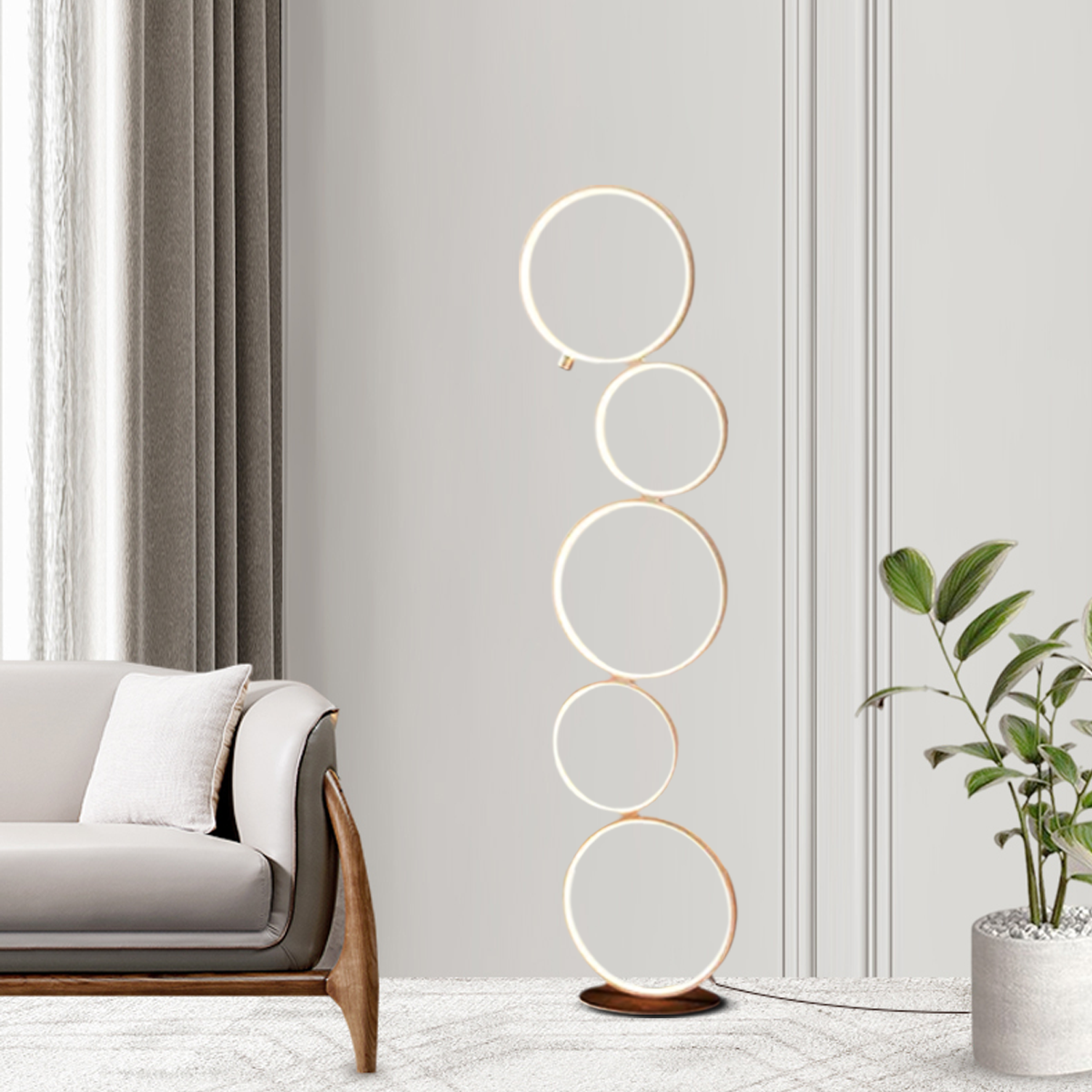 Minimalistische Stehlampe Weiß Metall Silicagel Ring Wohnzimmer