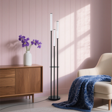 Moderne Stehlampe Schwarz Metall Geradlinig Schlafzimmer