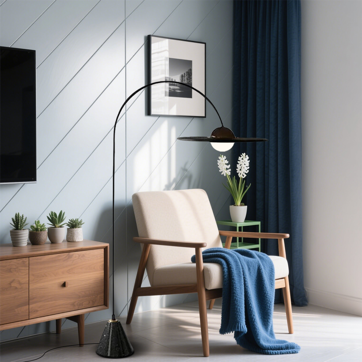 Nordic Stehleuchte LED Rund Schwarz Metall Wohnzimmer