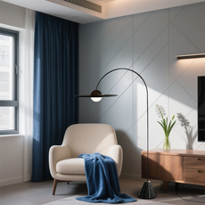 Nordic Stehleuchte LED Rund Schwarz Metall Wohnzimmer