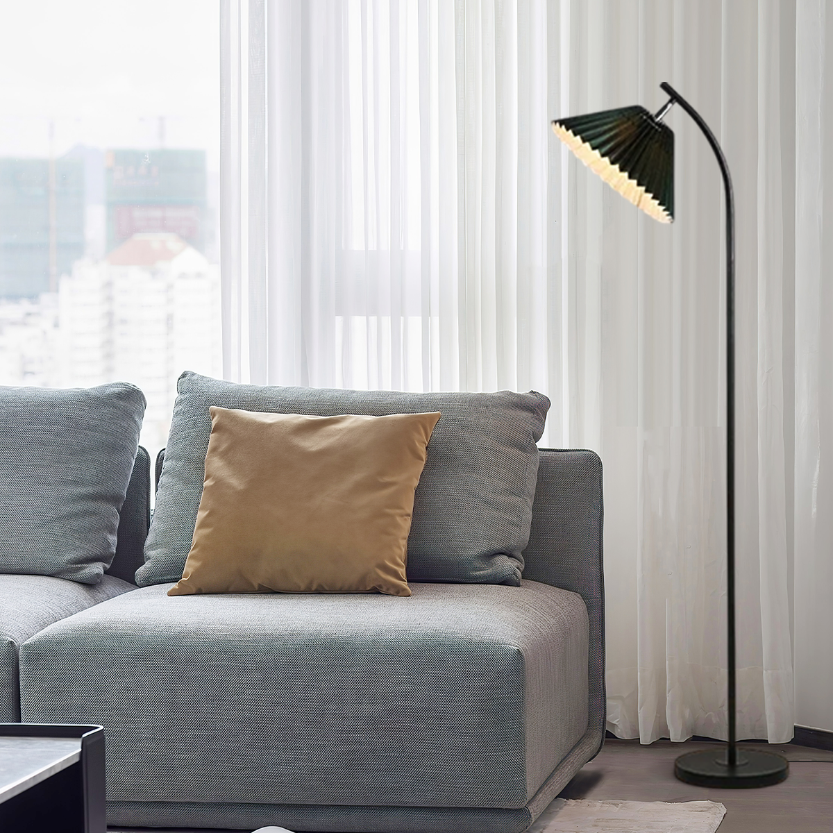 Nordic Stehlampe LED Kappenförmig Schwarz Metall Schlafzimmer