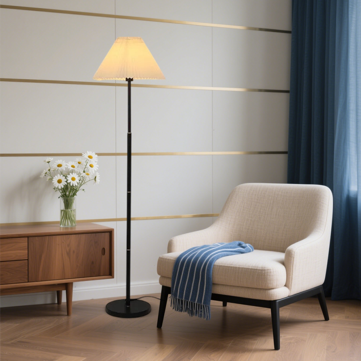Vintage Stehleuchte LED Metall kappenförmig Wohnzimmer