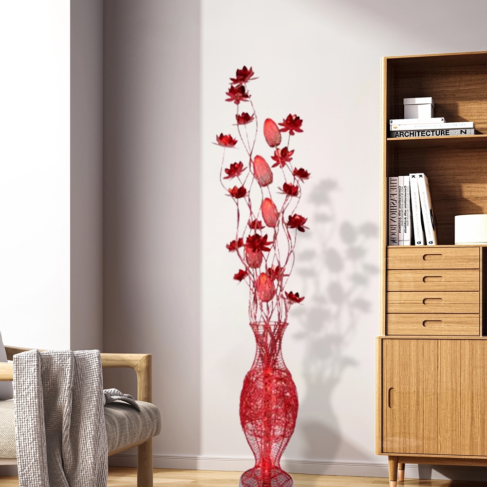 Art Deco Stehleuchte LED Blumenvase Rot Metall Wohnzimmer