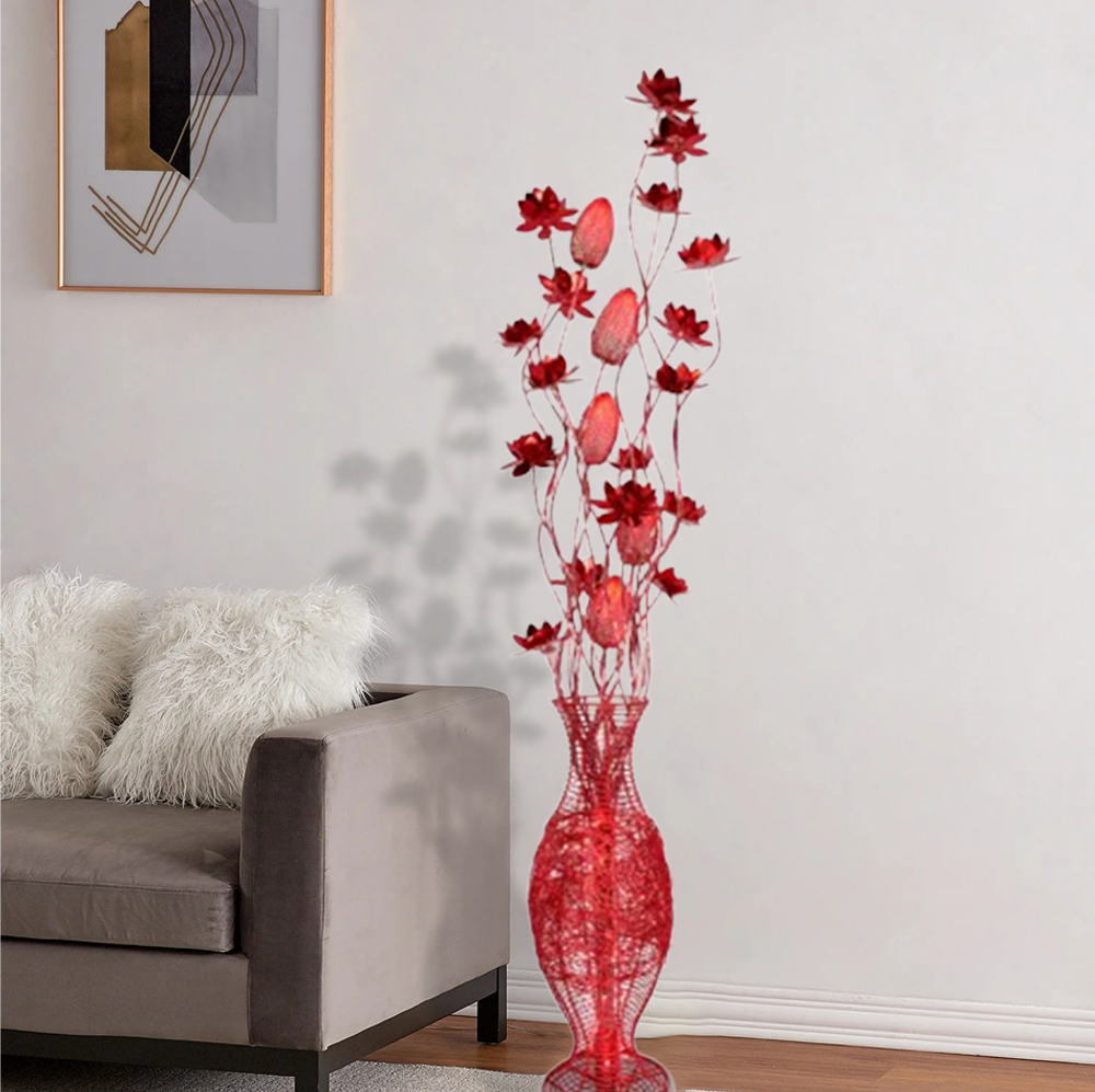 Art Deco Stehleuchte LED Blumenvase Rot Metall Wohnzimmer