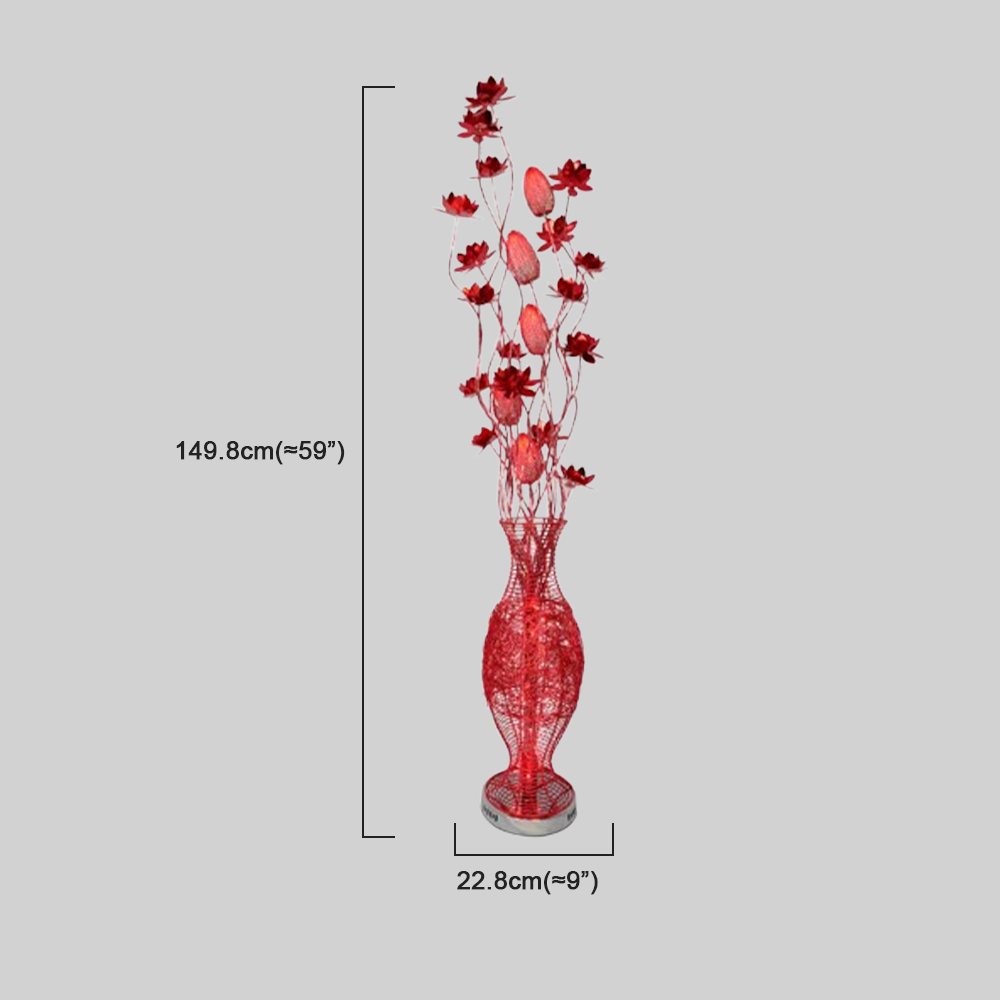 Art Deco Stehleuchte LED Blumenvase Rot Metall Wohnzimmer