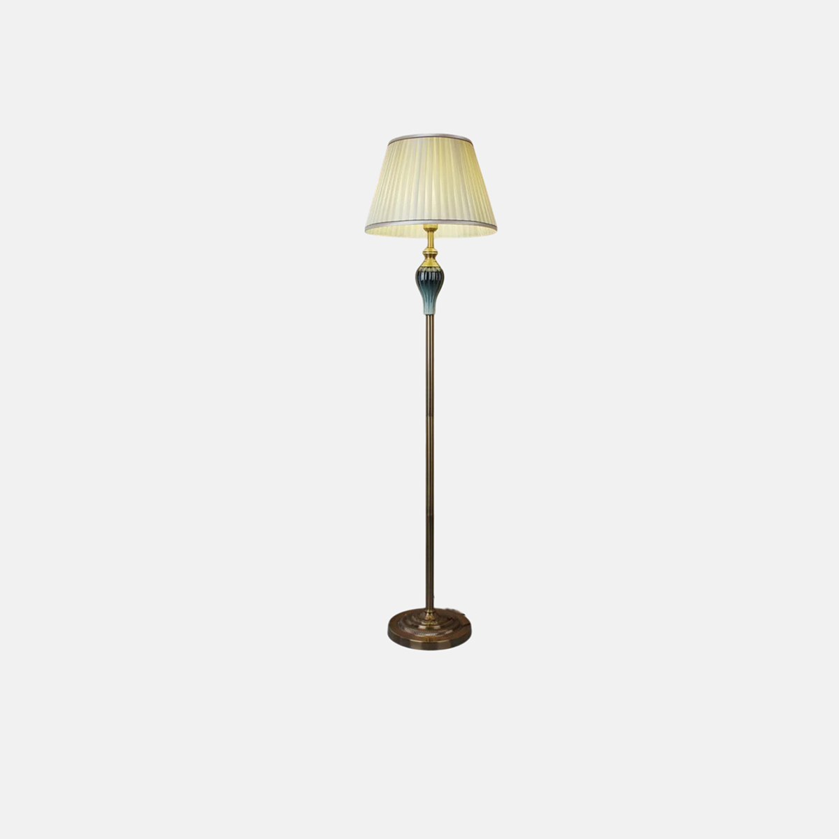 Vintage Stehleuchte Beige Metall Stoff Zylindrisch Wohnzimmer