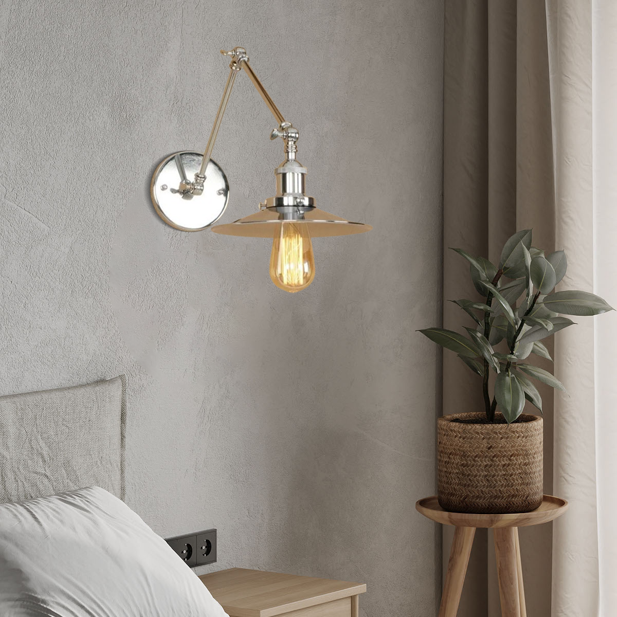Vintage Wandleuchte LED Metall chorm Schlaf/Wohnzimmer