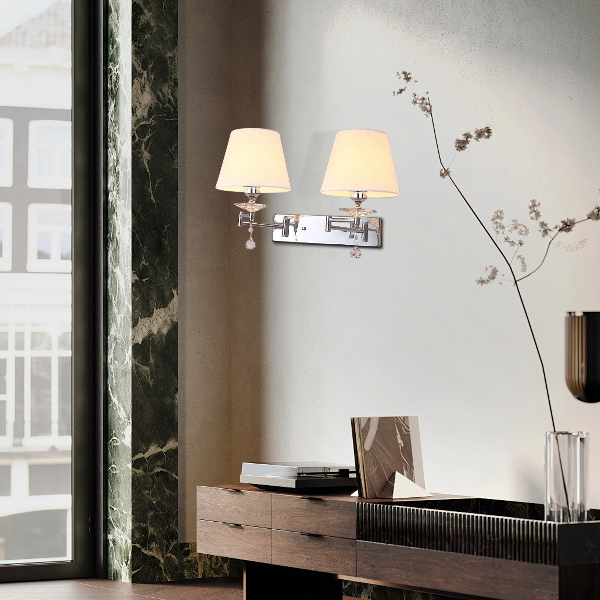 Modern Wandlampe LED Trapezförmig Holzfarbe Metall Schlafzimmer