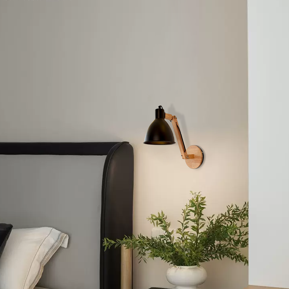 Nordic Wandleuchte LED  Kuppel Schwarz Holz/Metall Wohnzimmer