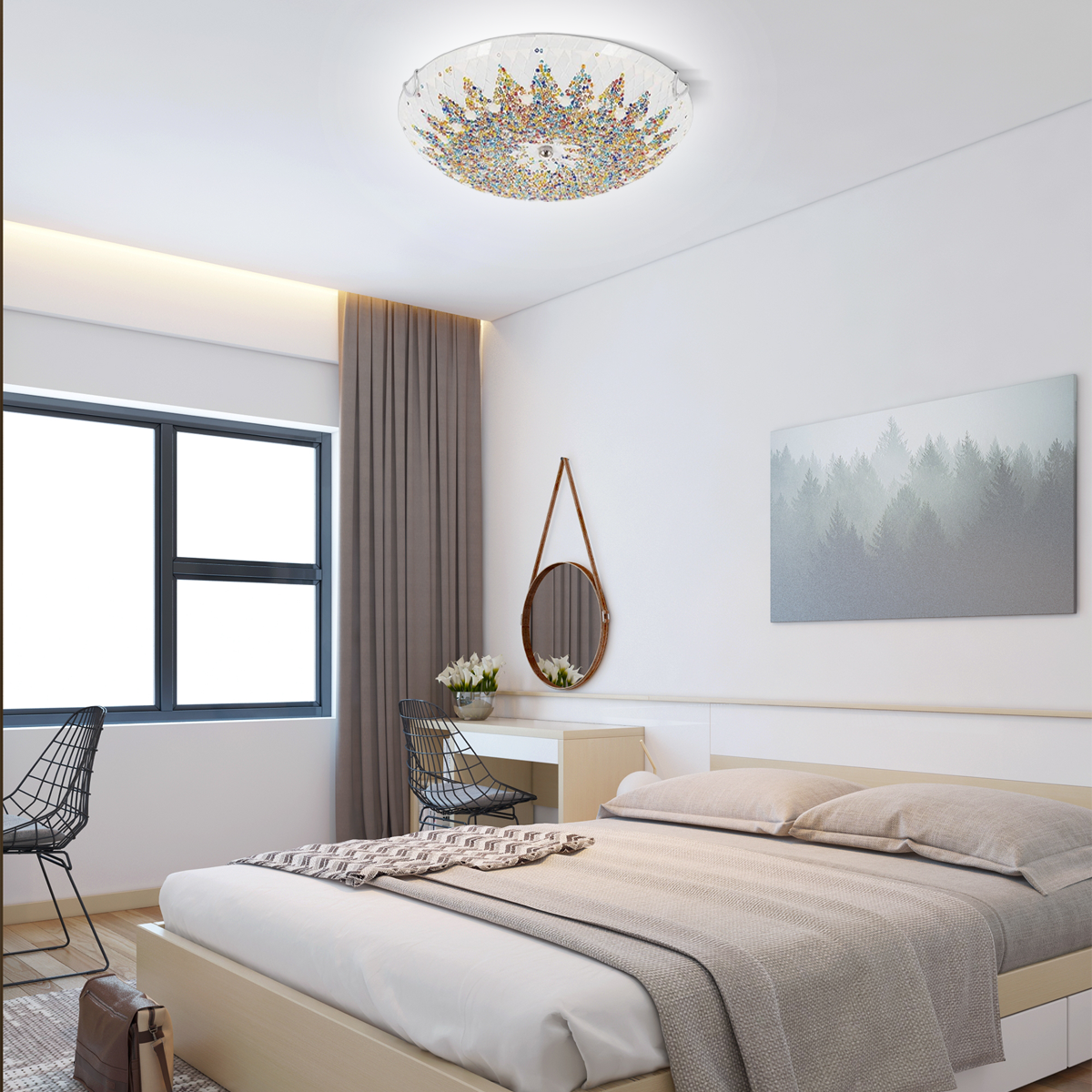 Weiß Deckenleuchte eignet sich für das Schlafzimmer.
