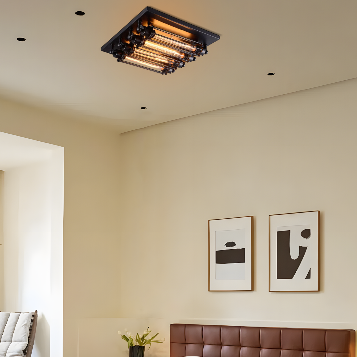 Industrielle Deckenleuchte LED Röhrenkäfig Metall Schwarz Wohn/Schlafzimmer