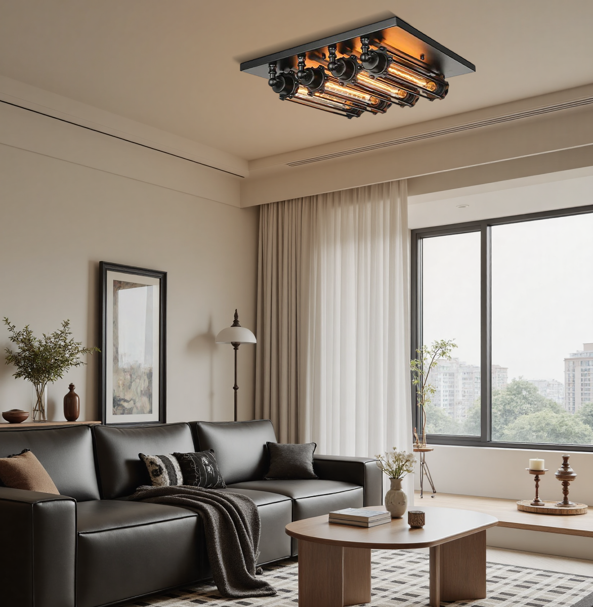 Industrielle Deckenleuchte LED Röhrenkäfig Metall Schwarz Wohn/Schlafzimmer