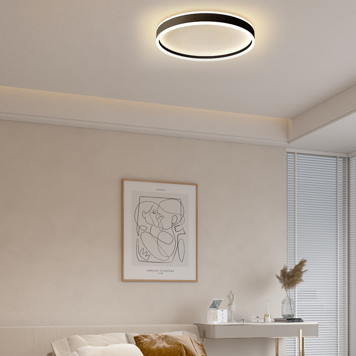 Minimalistisch Deckenleuchte LED Ring Schwarz Metall Schlafzimmer