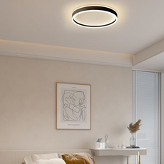 Minimalistisch Deckenleuchte LED Ring Schwarz Metall Schlafzimmer