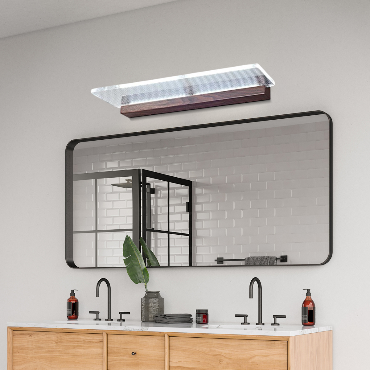 Modern Wandleuchte/Spiegelleuchte LED Rechteckig Holz/Glas Klar Badezimmer