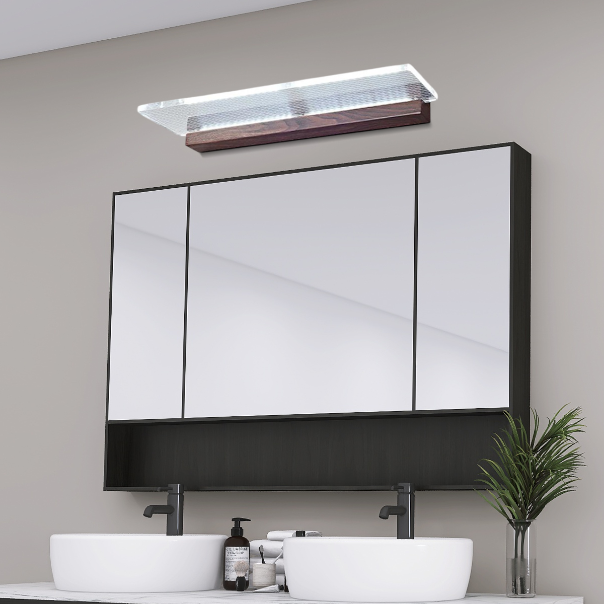 Modern Wandleuchte/Spiegelleuchte LED Rechteckig Holz/Glas Klar Badezimmer