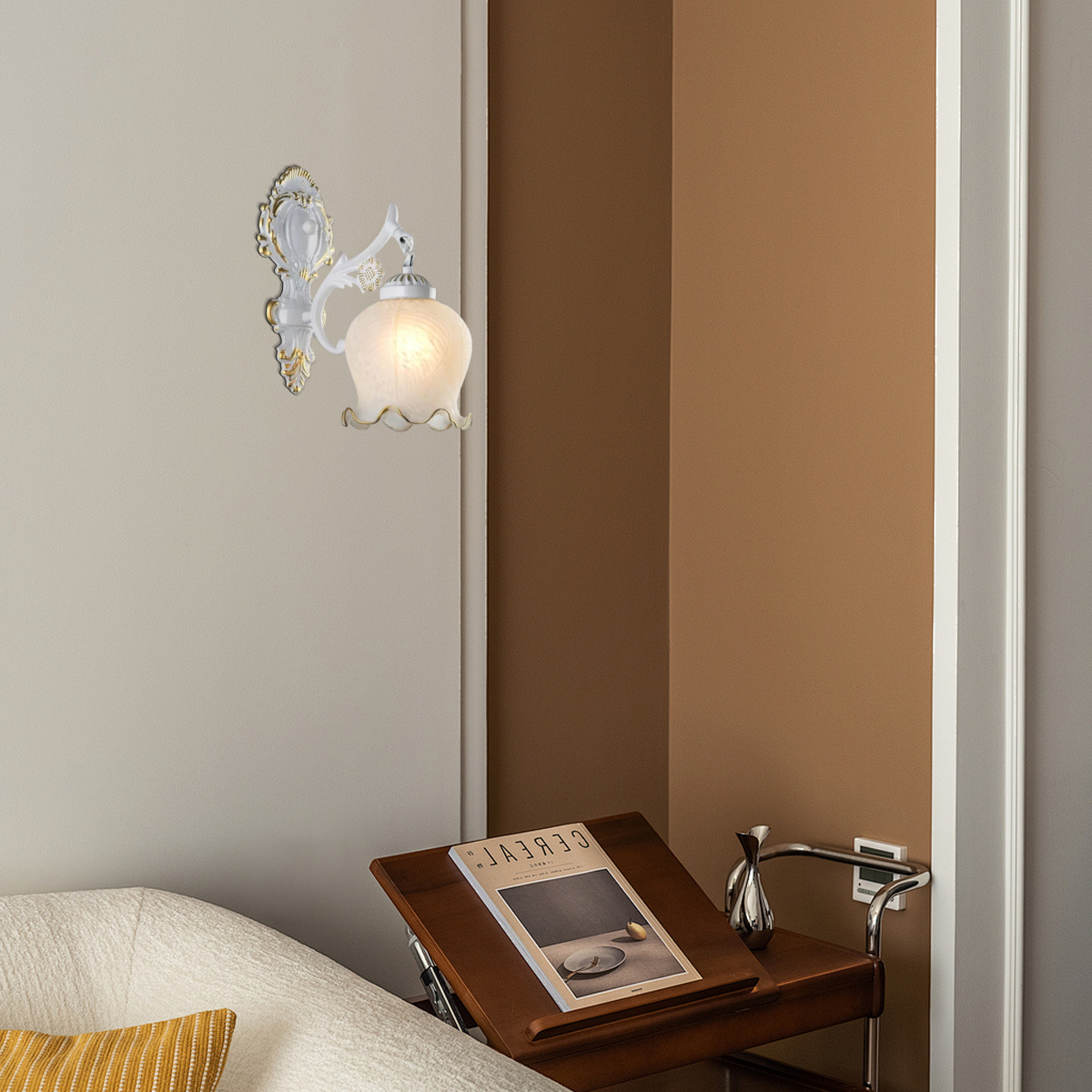 Royal Wandlampe LED Blumen Weiß Glas Schlafzimmer