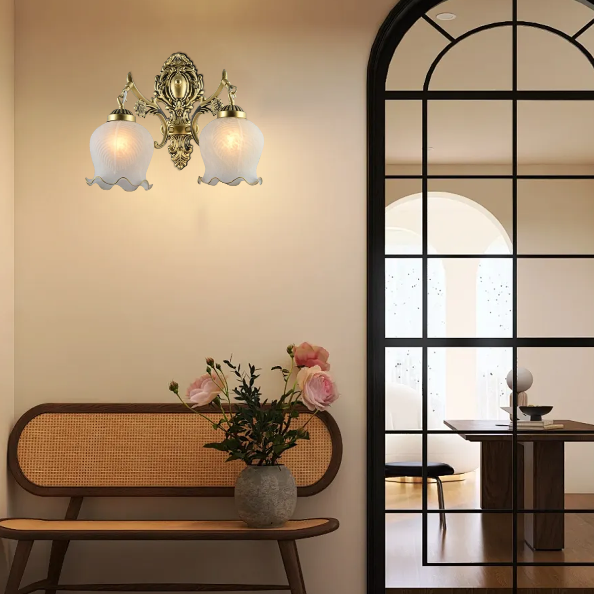 Royal Wandlampe LED Blumen Weiß Glas Schlafzimmer