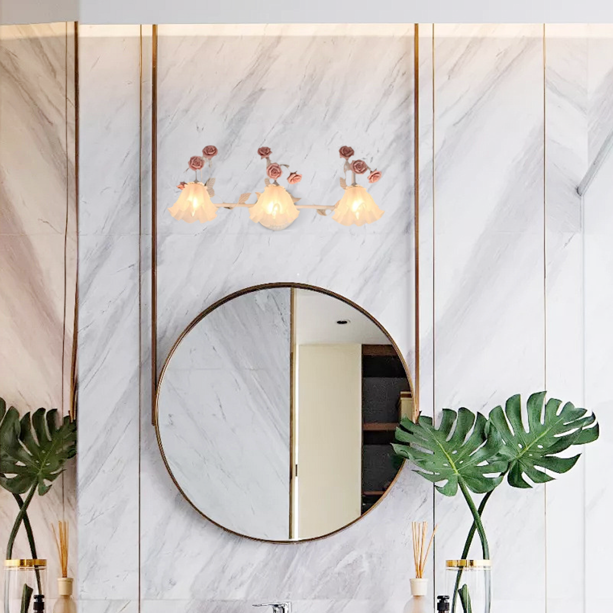 Modern Wandleuchte LED Blumenmuster Rosa Metall Badzimmer