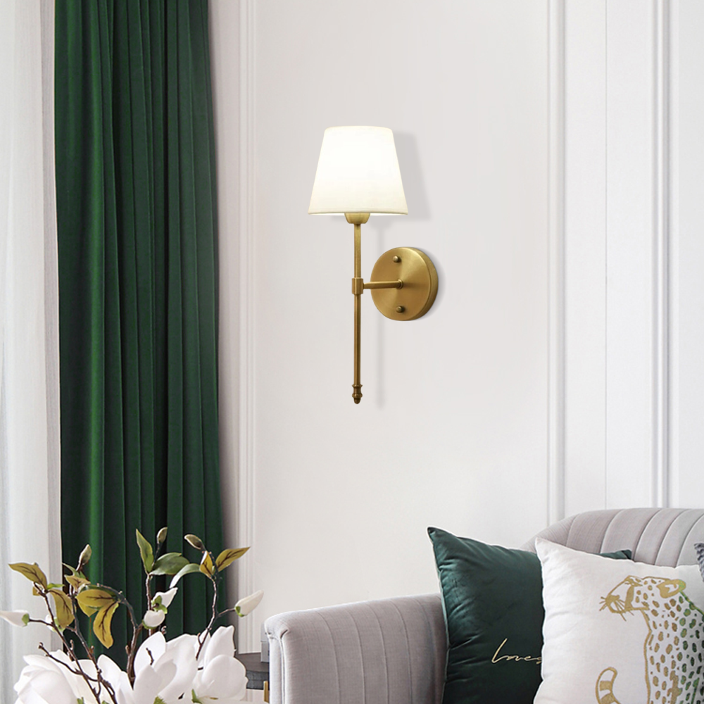 Retro Wandlmape LED Metall Stoff Zylindrisch Gold Wohnzimmer