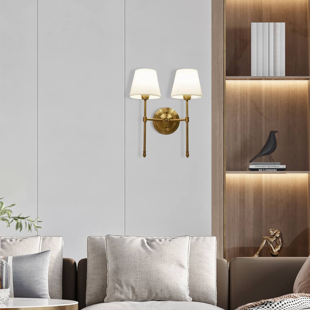 Retro Wandlmape LED Metall Stoff Zylindrisch Gold Wohnzimmer