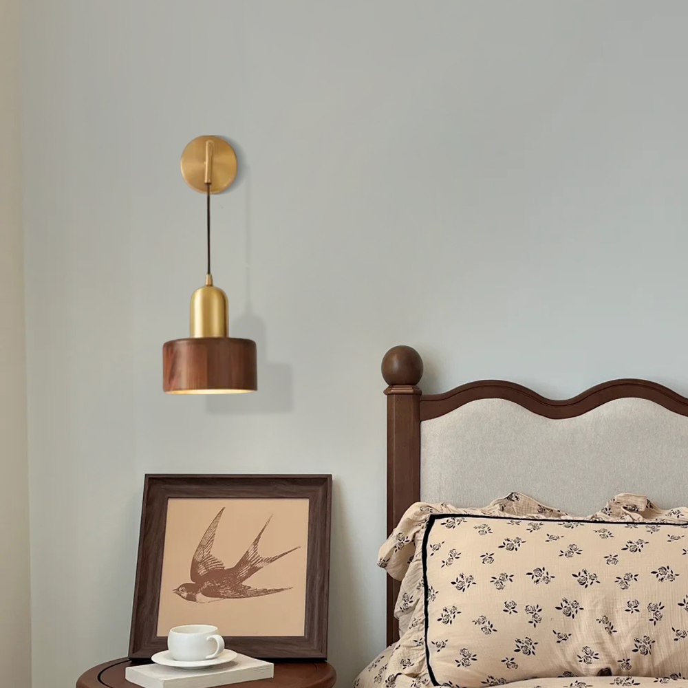 Retro Wandleuchte LED Holz Zylinder Gold Wohnzimmer