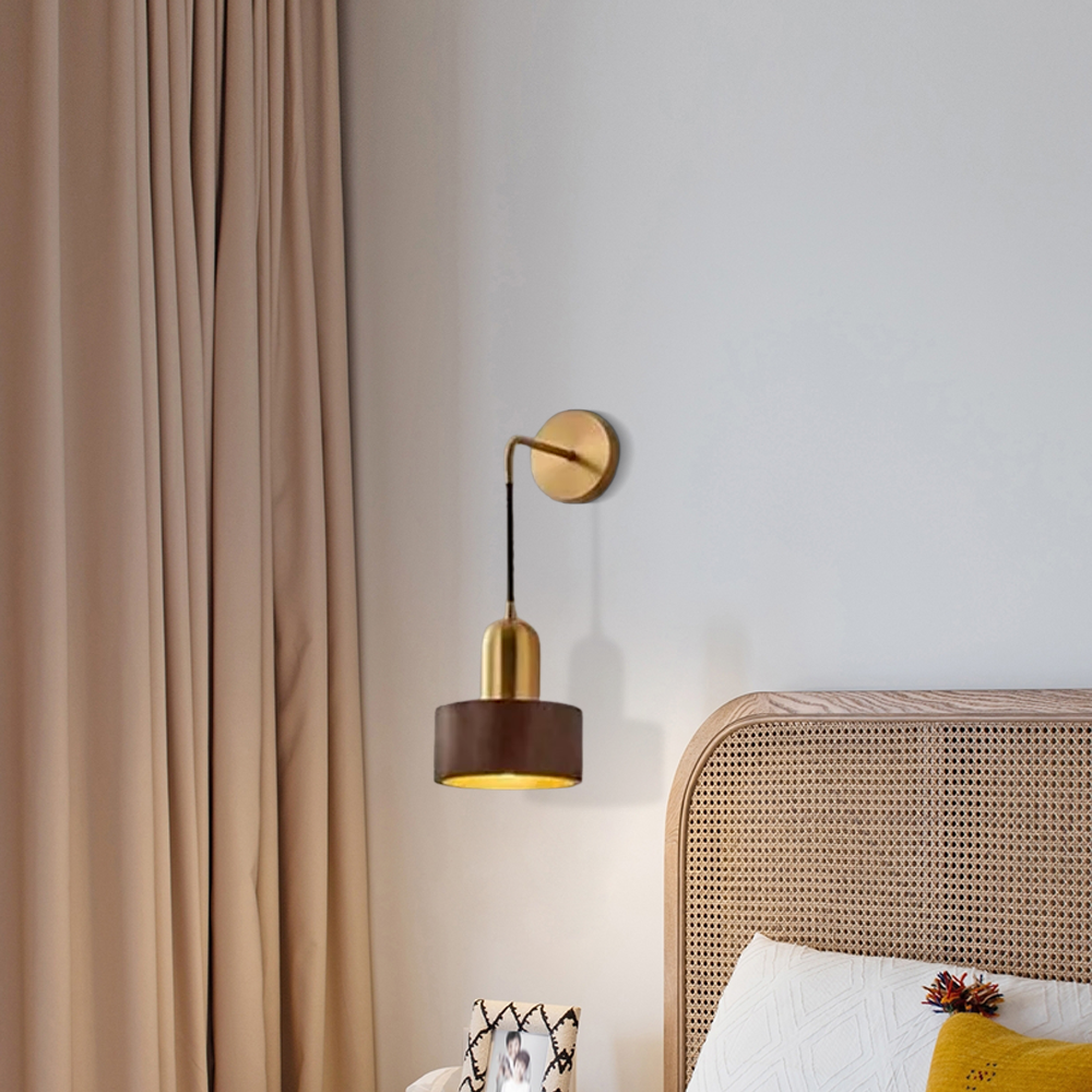 Retro Wandleuchte LED Holz Zylinder Gold Wohnzimmer