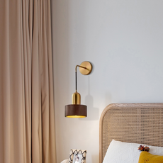 Retro Wandleuchte LED Holz Zylinder Gold Wohnzimmer