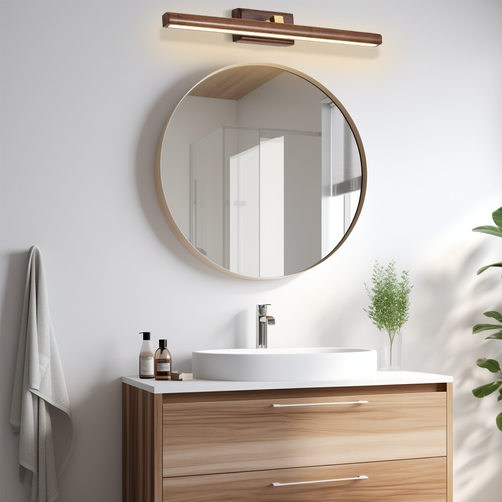 Minimalistisch Wandlampe/Spiegelleuchte LED Linear Braun Holz Badzimmer