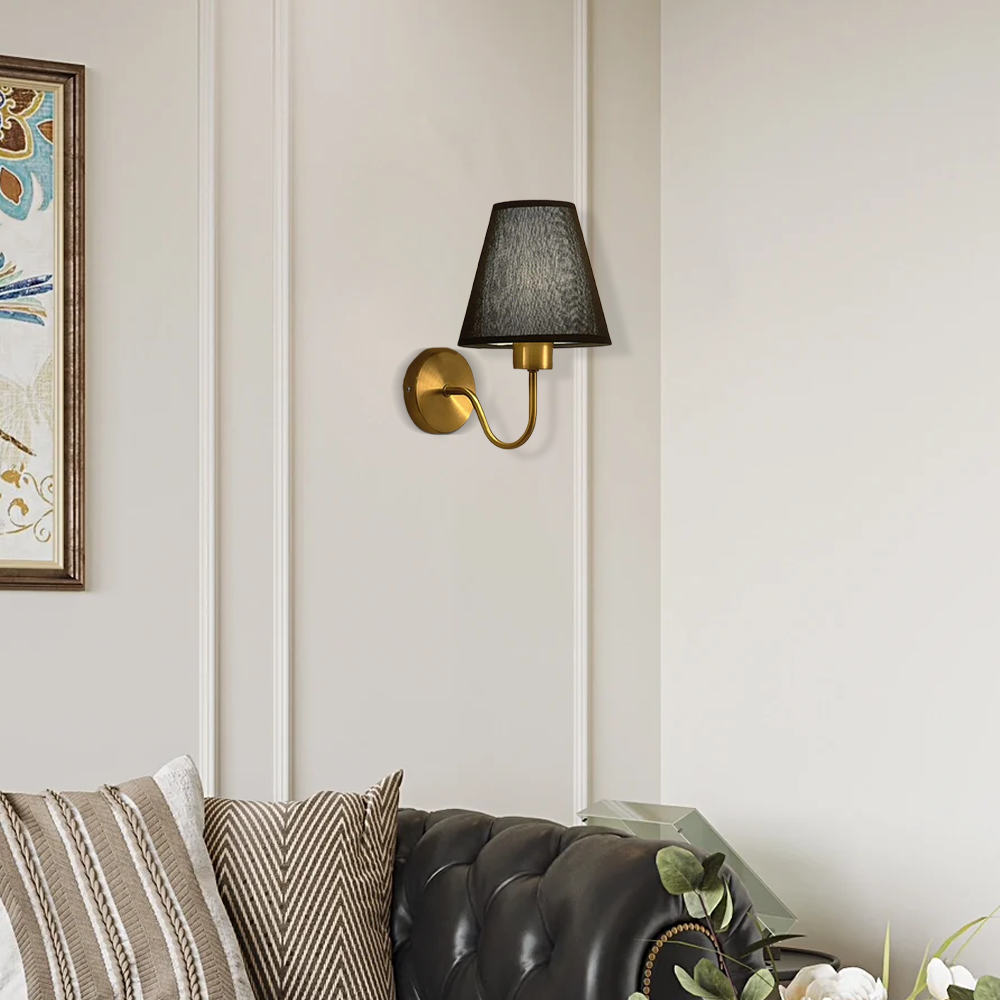 Retro Wandlampe LED Kappenförmig Metall Stoff Schwarz/Weiß Schlafzimmer