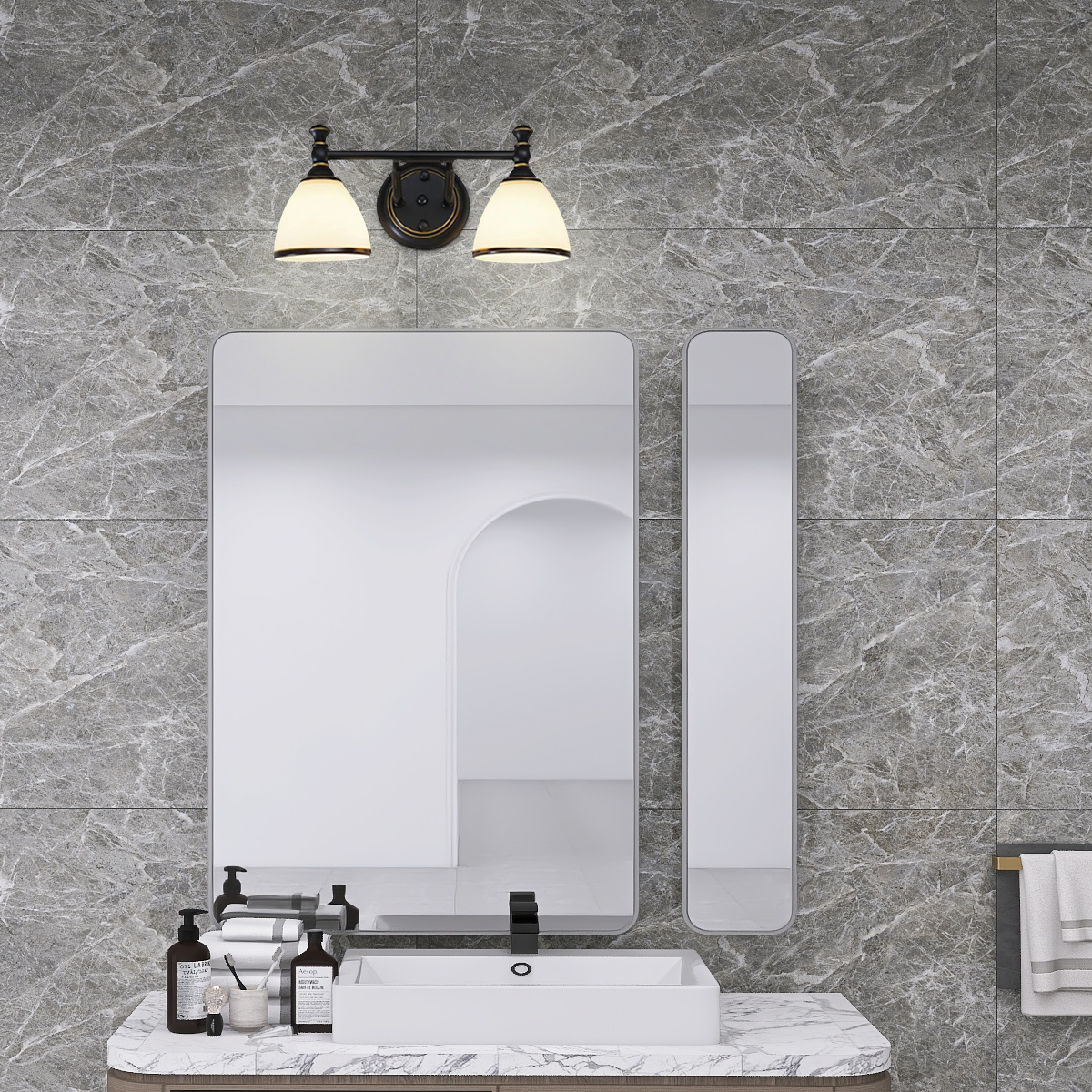 Moderne Wandleuchte Schwarz Metall Glas Hooded Badezimmer
