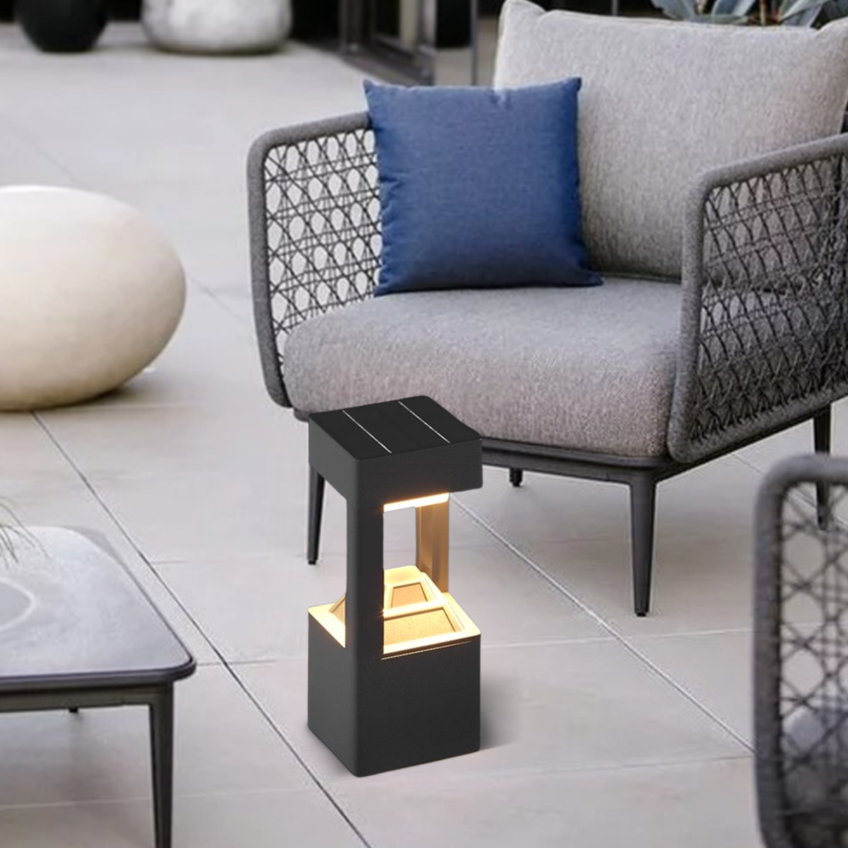 Modern Außenstehlampe LED Rechteckige Schwarz Metall Außenbereich