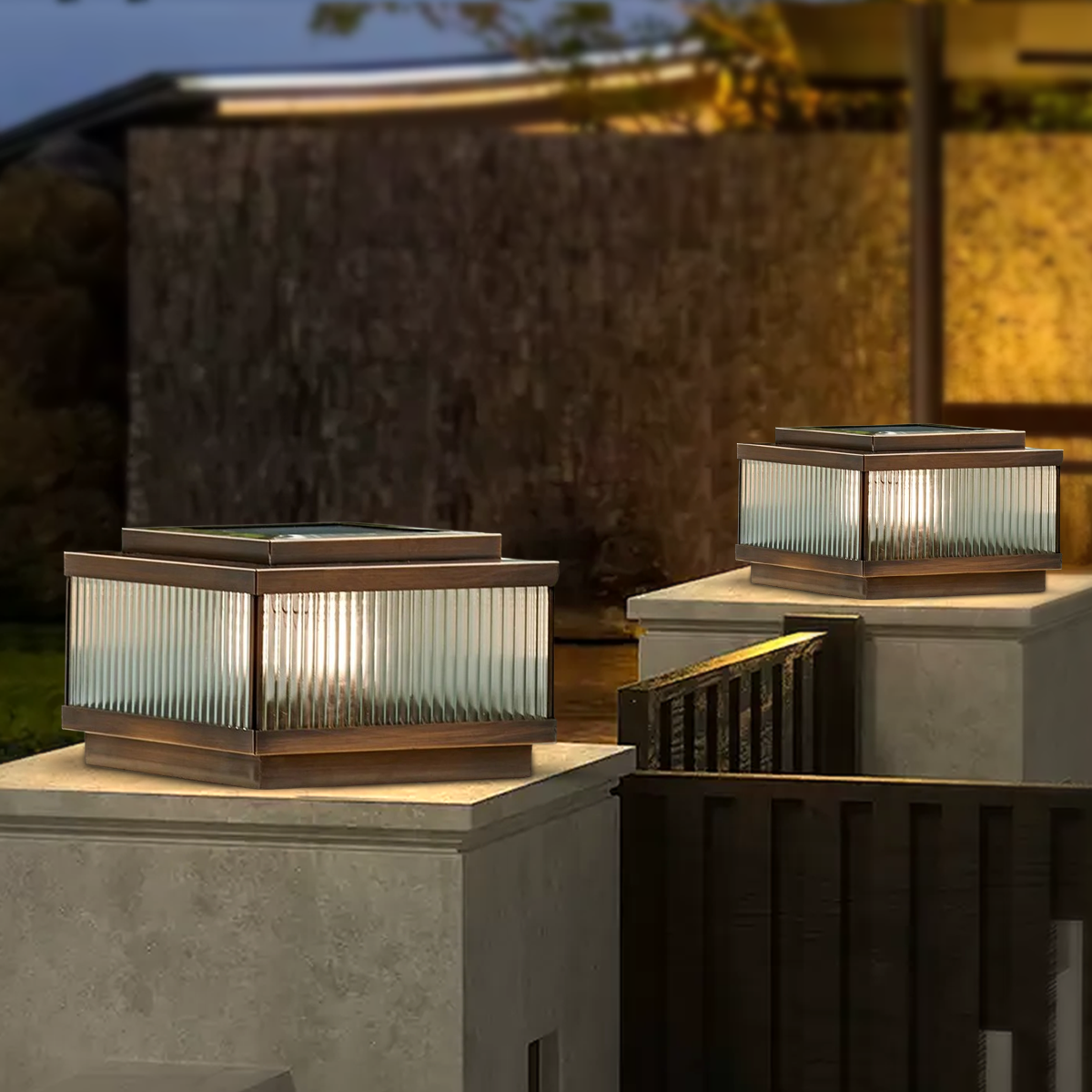 Moderne Außenlampe Braun Metall Rechteckig Garten