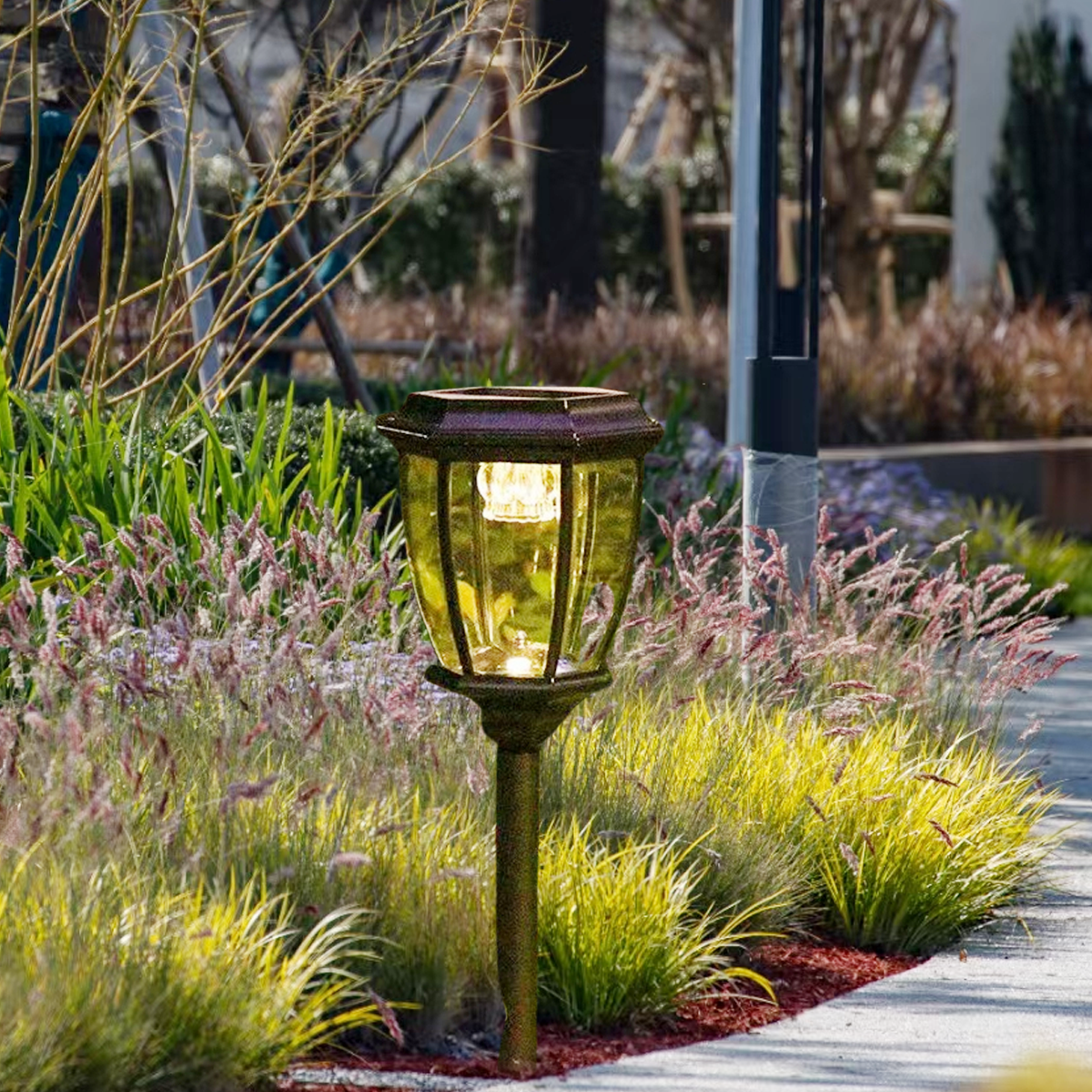 Modern Außenstehleuchte LED Quadratisch Glas Schwarz Solar Garten