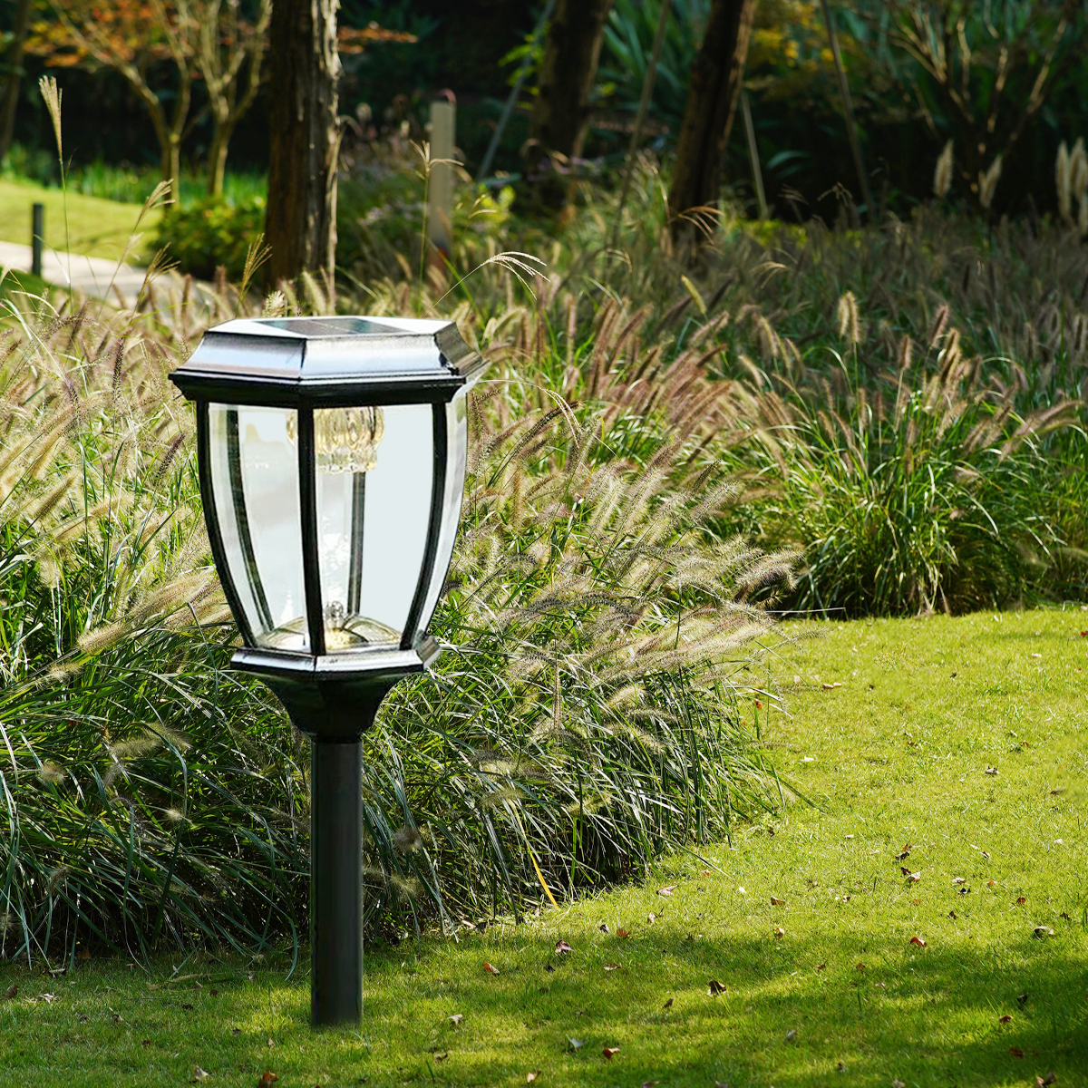 Modern Außenstehleuchte LED Quadratisch Glas Schwarz Solar Garten