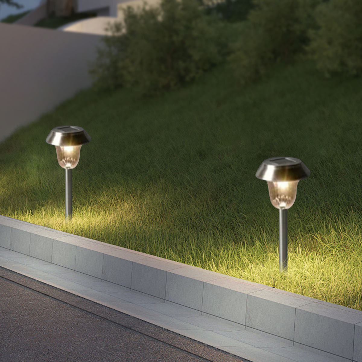 Modern Außenstehleuchte LED  Schüssel Metall Silber Solar Garten