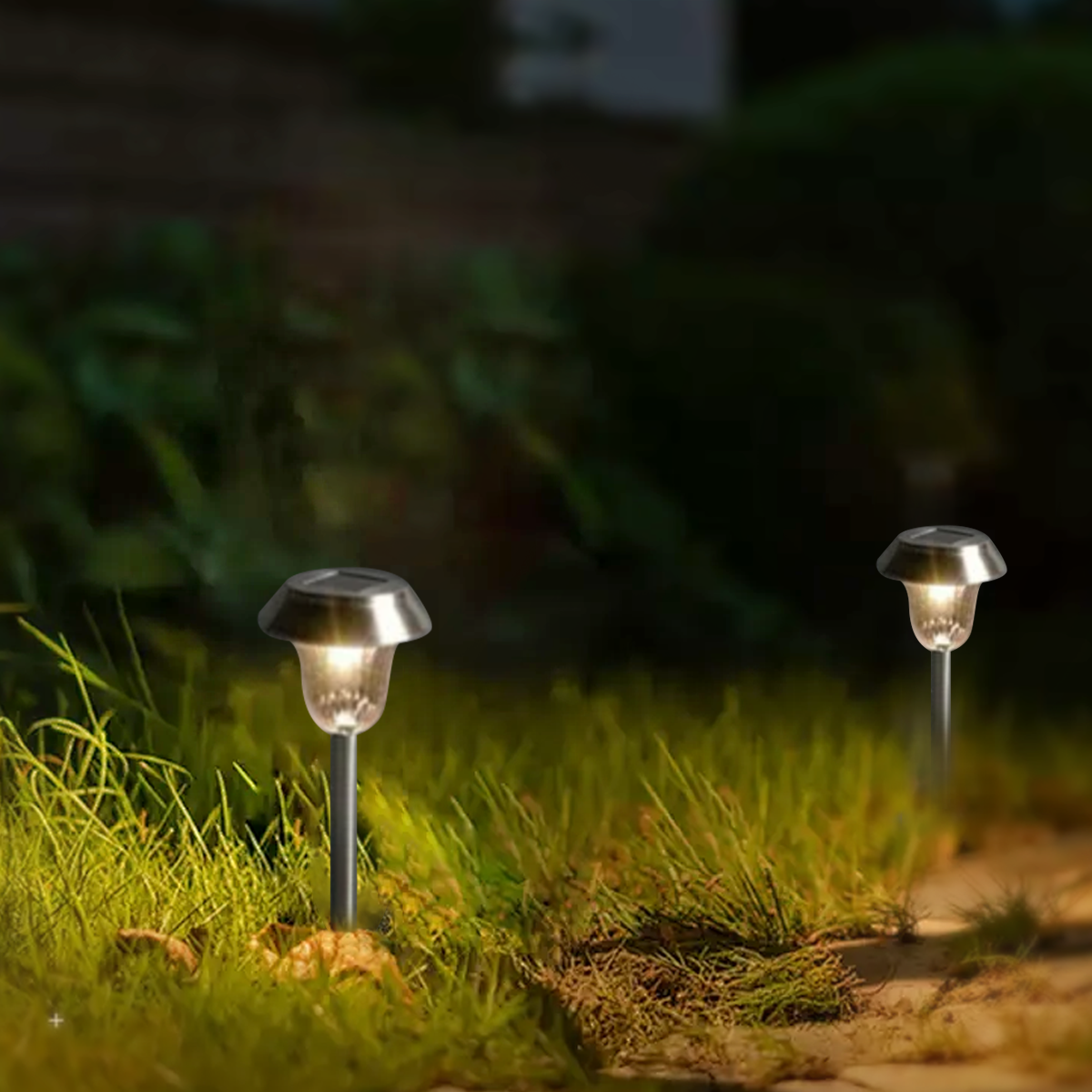 Modern Außenstehleuchte LED  Schüssel Metall Silber Solar Garten