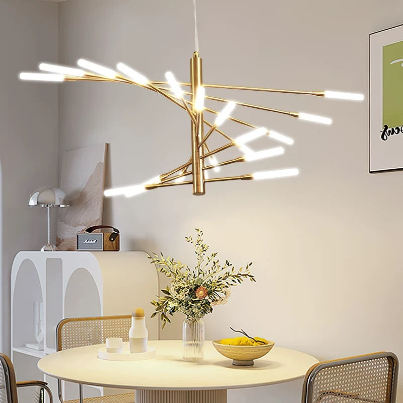 Industrial Pendelleuchte LED Feuerwerkspirale Gold Esszimmer