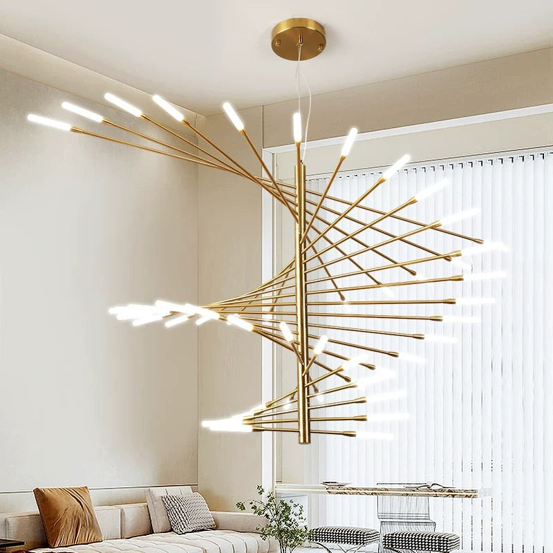 Industrial Pendelleuchte LED Feuerwerkspirale Gold Esszimmer