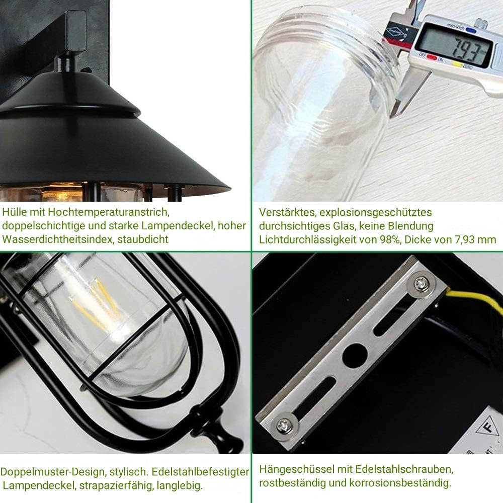 Industriell Wandlampe LED Metall Schwarz Flur/Garten