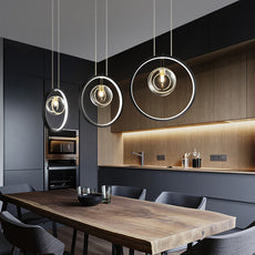 Modern Pendelleuchte LED Schwarz Runder Ring Glas Esszimmer