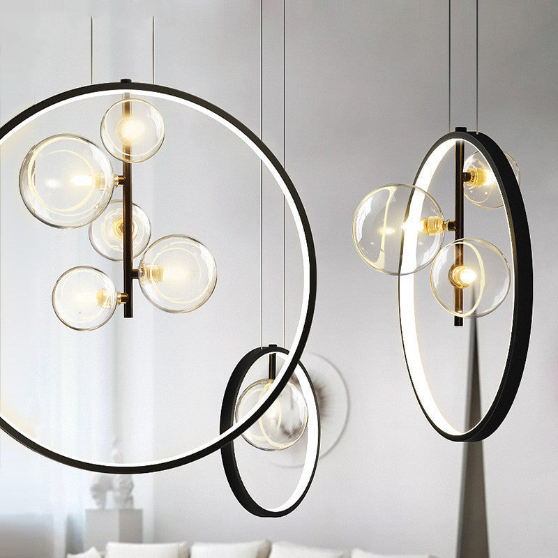 Modern Pendelleuchte LED Schwarz Runder Ring Glas Esszimmer