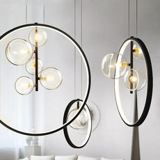 Modern Pendelleuchte LED Schwarz Runder Ring Glas Esszimmer