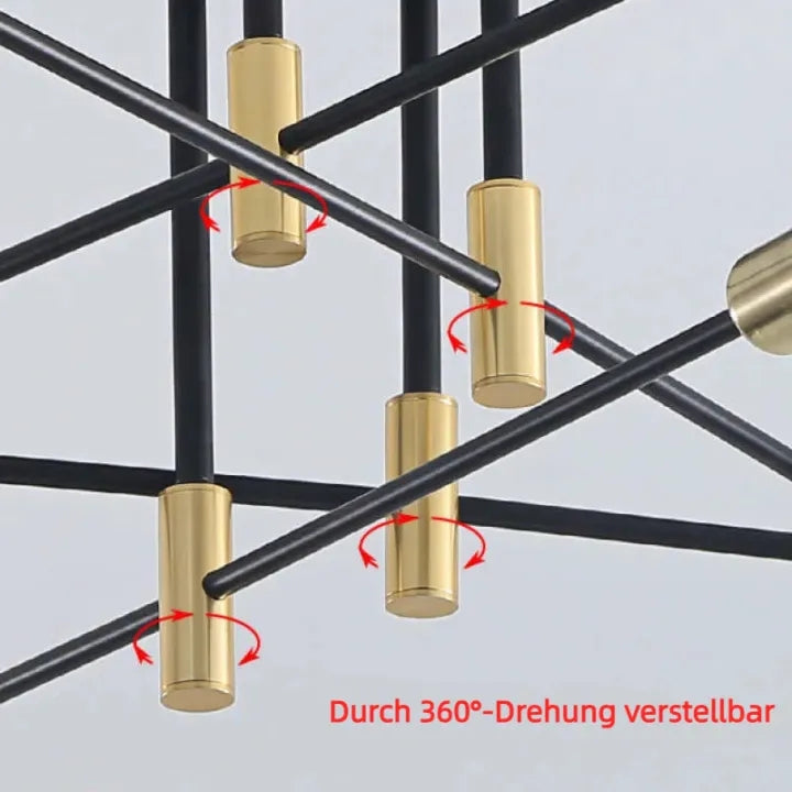 Untere Perspektive der modernen Deckenleuchte zeigt Befestigungselemente und Lichtverteilung