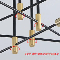 Untere Perspektive der modernen Deckenleuchte zeigt Befestigungselemente und Lichtverteilung